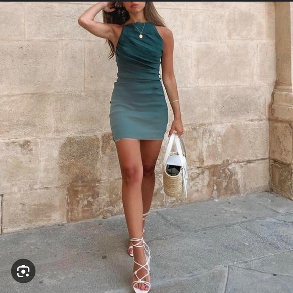 Zara draped linen blend dress in green size Xs - Picture 8 of 9